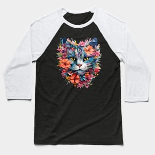 Flowery Cat Cute Gifts For Cats & Flower Lover Baseball T-Shirt